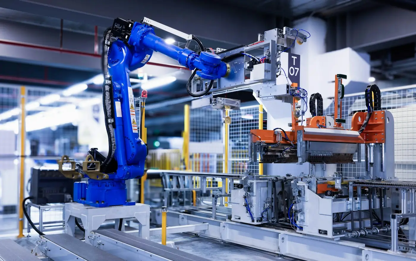 生産ラインに設置された産業用ロボットセル